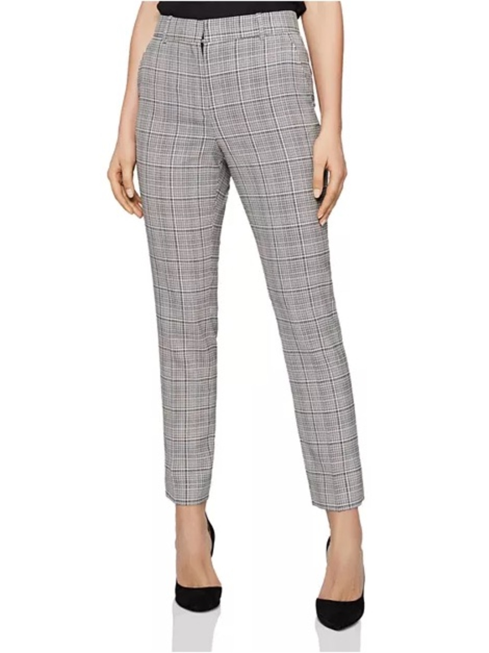 Reiss Alenna Slim Tailored Dress Pants Black Plaid 0 Mid-Rise Ankle Length Wool